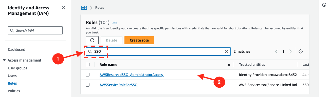AWS console - look for SSO role
